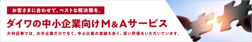 お客さまに合わせて、ベストな解決策を。ダイワの中小企業向けM&Aサービス 大和証券では、大手企業だけでなく、中小企業の実績も多く、高い評価をいただいています。