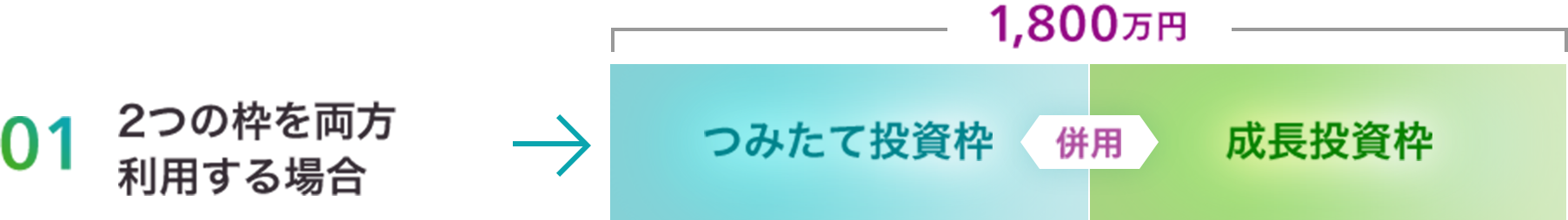 01 2つの枠を両方利用する場合 1,800万円 つみたて投資枠 併用 成長投資枠