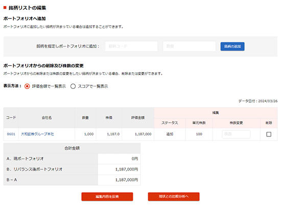 銘柄リスト編集