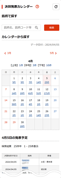 決算発表カレンダー