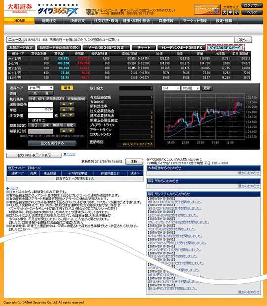ダイワ３６５ＦＸ取引画面
