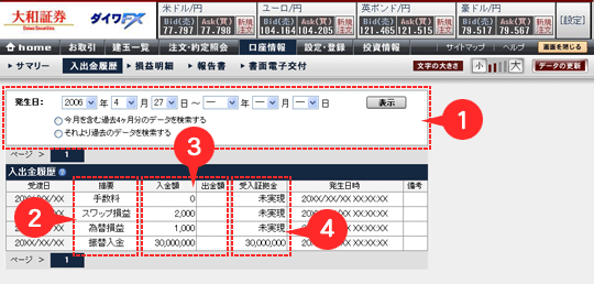 口座情報／入出金履歴