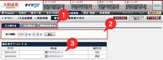 口座情報／報告書・操作方法