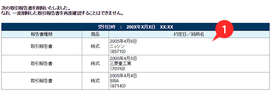 報告書電子交付履歴　取引報告書