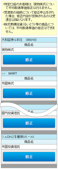 修正銘柄の選択