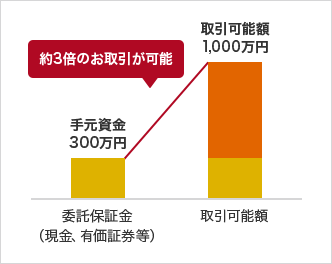 委託保証金（現金、有価証券等） 手元資金300万円 約3倍のお取引が可能 取引可能額 取引可能額1,000万円