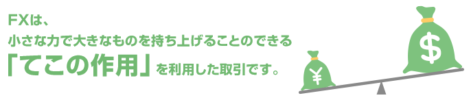 FXは、小さな力で大きなものを持ち上げることのできる「てこの作用」を利用した取引です。