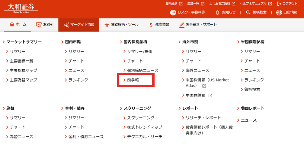 「四季報」をクリック